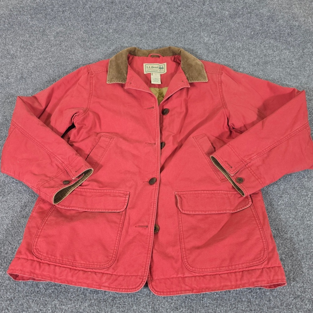 LL Bean Womens Large Red Barn Coat Field Jacket Thinsulate Quilted Lining Fall